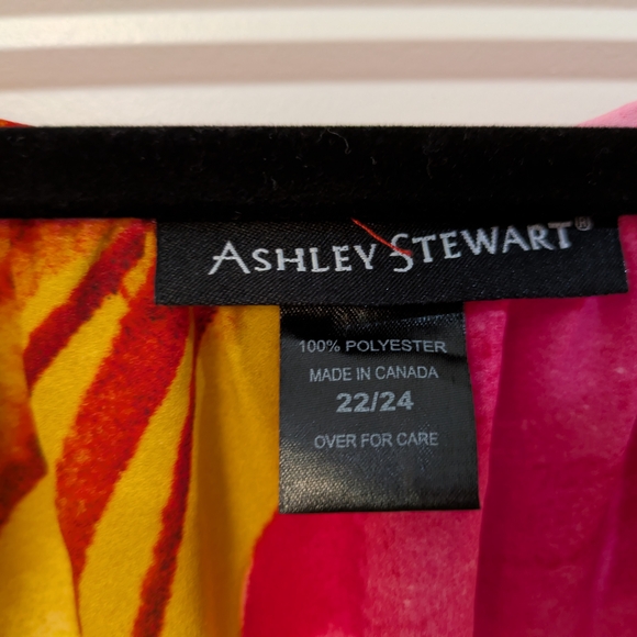 Ashley Stewart Floral V-Neck Ruffle Sleeve Blouse - Pink & Yellow - Picture 3 of 9